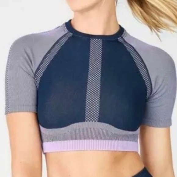 Fabletics Jessie Seamless Navy and Purple Crop Top Size M - Picture 2 of 5